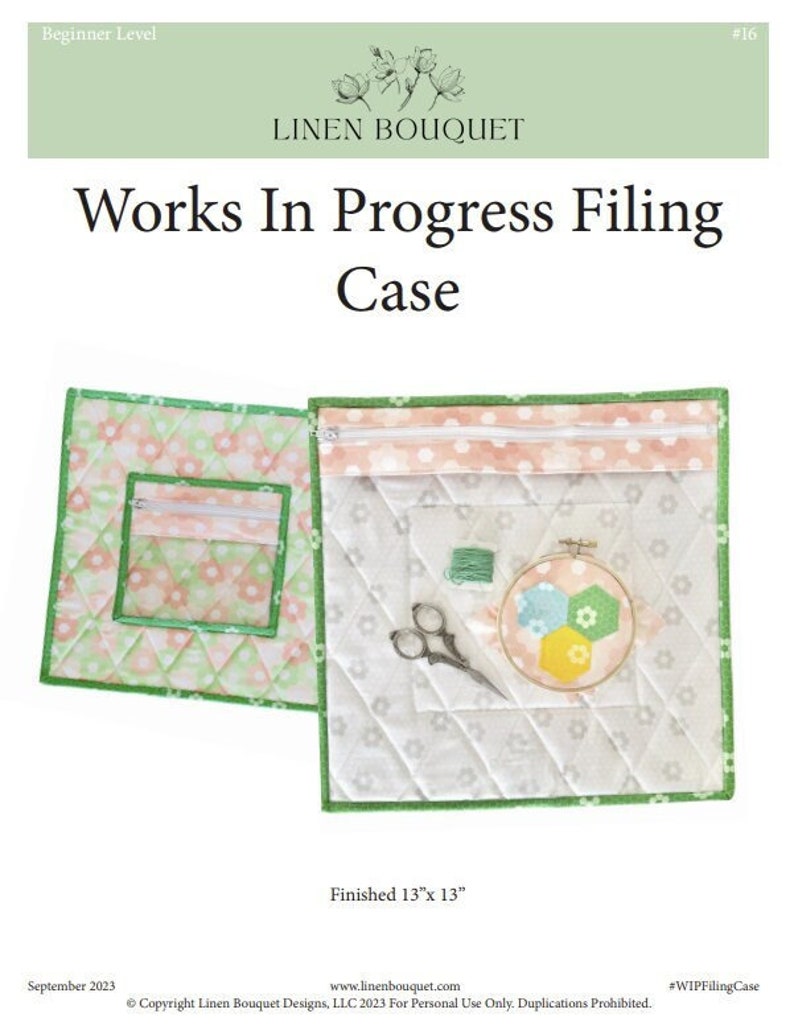 Works In Progress Filing Case Sewing Pattern 13 Inch Fits Embroidery Hoops Beginner Pattern Linen Bouquet .pdf instant download Patchwork image 2