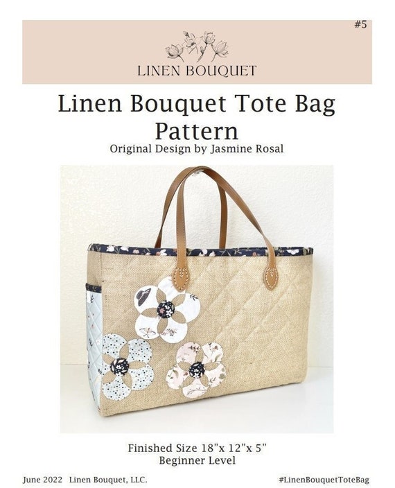 Linen Bouquet Tote Bag Pattern 18x12x5 - Etsy