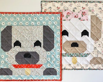 My Favorite Ruff Mini Quilts Pattern - Two Block Designs Finished 18 inch Square Sewing Dog Puppy Wall Linen Bouquet Beginner PDF Download