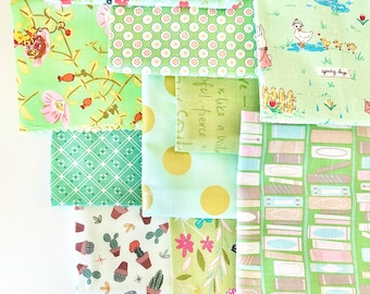 Green Scrap Pack 1 lb Mixed Cotton Fabric Patterns Small Cuts Riley Blake AGF Poppie Moda & More Mix