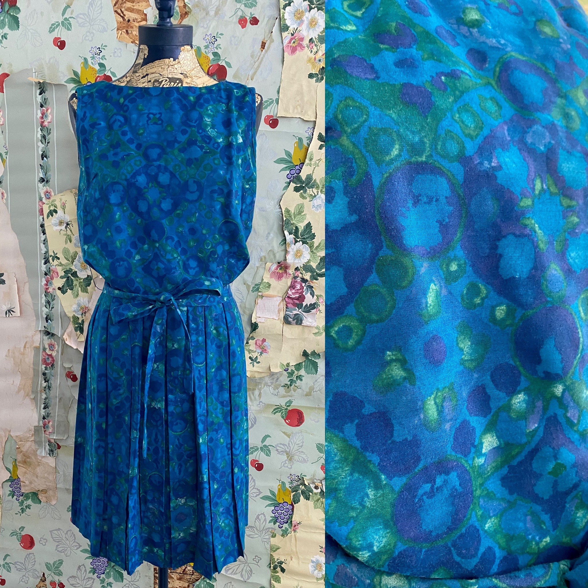 1960s blue top pleated skirt
