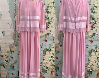 1970s does 1930s Miss Elliette Light Pink Checkered Formal Gown. Medium. By Copperhive Vintage.