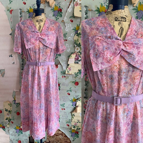 Vintage 1940s Sheer Nelly Don Pastel Floral with B