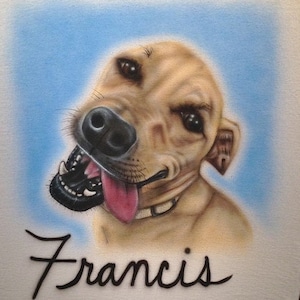 Custom Pet airbrush Sweat Shirt/Long Sleeve Tshirt with Background and Name
