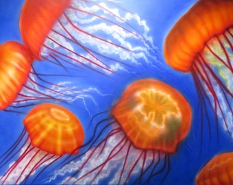 Large Airbrush Jellyfish Painting