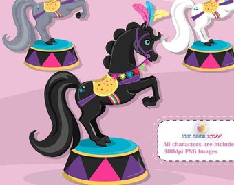 Different Color Circus Equestrian Horse Riding Clipart, Graphics, Circus Party