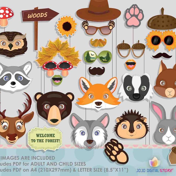 Woodland Animals Fall Autumn Photo Booth Props for Fall Autumn Party