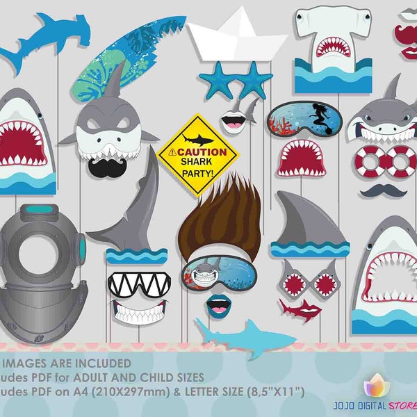 Shark Diving Surfing Summer Photo Booth Props for Shark Party