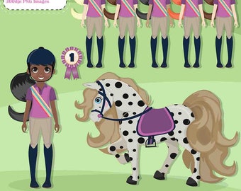 Different Skin Color Equestrian Horse Riding Clipart, Graphics, equestrian Party