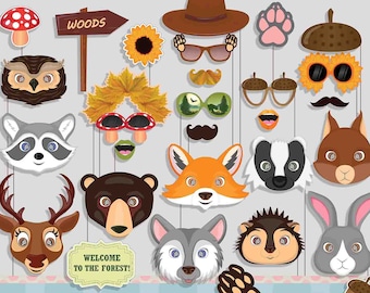 Accesorios para fotomatón de otoño de animales del bosque para fiesta de otoño