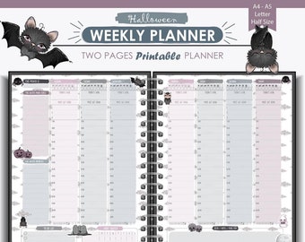 Halloween Weekly Printable Planner, Week Organizer, A4 Weekly Planner Inserts, A5 Planner, 8.5"x11", Half Letter size Planner