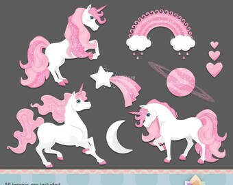 Pink Glitter Unicorn Clipart, Graphics, Unicorn Party