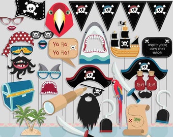 Editable Pirate Shark Photo Booth Props for Pirate treasure hunting Party