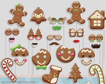 Christmas Cookie Gingerbread Party Photo Booth Props for Gingerbread Christmas Party