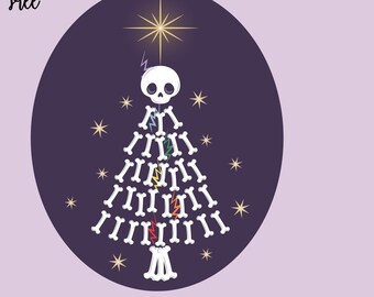 Spooky Kerstmis Gotische Schedel Bone Kerstboom, Creepmas Clipart, Graphics, Aquarel Kerstmis, Kerstfeest Party