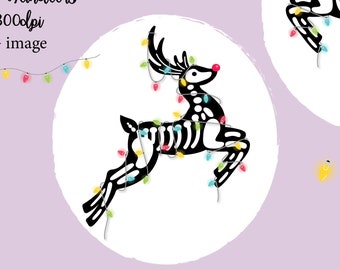 Spooky Christmas Gothic Skeleton Reindeer, Creepmas Clipart, Graphics, Watercolor Christmas, Christmas party Party