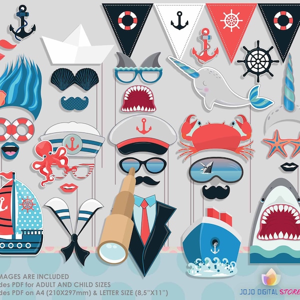 Nautical, Cruise, Ahoy, I'm on a Boat, Anchors Away, Sailor Theme, Boat Birthday Shark Diving Surfing Summer Photo Booth Props