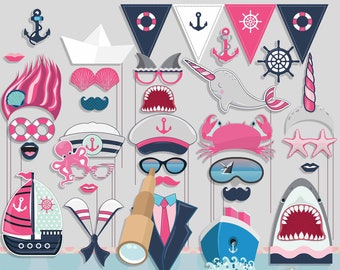 Nautical, Cruise, Ahoy, I'm on a Boat, Anchors Away, Sailor Theme, Boat Birthday Shark Diving Surfing Summer Photo Booth Props