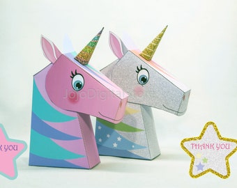 Färgglad Glitter Unicorn Favor Box för Unicorn-fest