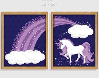 Kids Baby Wall Art Unicorn Purple