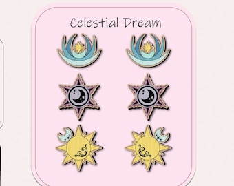SVG Earrings File, Juno Branded, Celestial Dream, Stud Earring Laser Cut File Template, Glowforge Ready