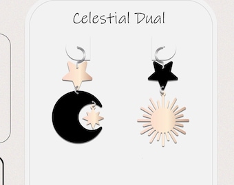 SVG Earrings File, Juno Branded, Celestial Dual, Crescent Moon, Sun