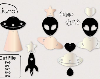 SVG Earrings File, Juno Branded, Cosmic Love, Alien, UFO, Space Ship, Space