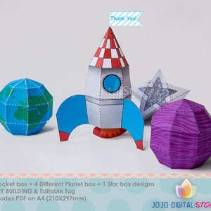 EDITIERBARE Rakete, Planeten, Star Favor Box Set, Space Gunst Box Set