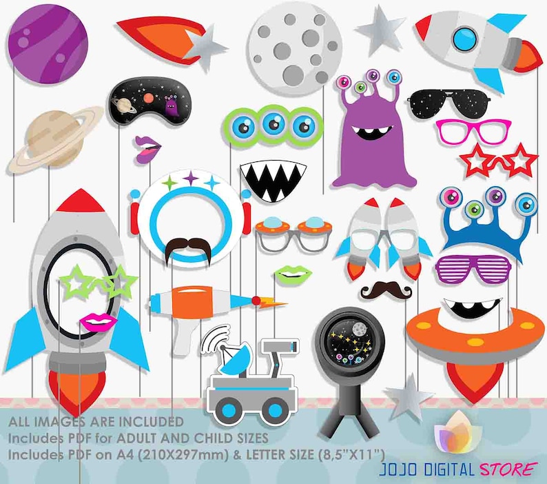 Space Photo Booth Props for Space Rocket Party Space Photo Booth Props for Space Rocket Party