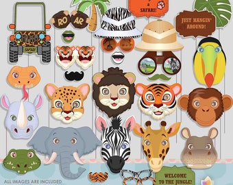 Safari Jungle Zoo Animals Photo Booth Props for Safari Party