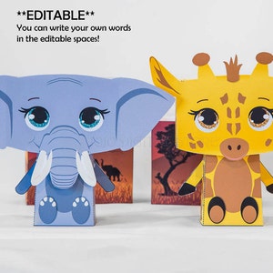 Editable Safari Favor Box Set for Safari Party! ELEPHANT & GIRAFFE