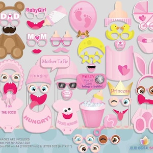 Girl Pink Baby shower Photo Booth Props for girl baby shower Party
