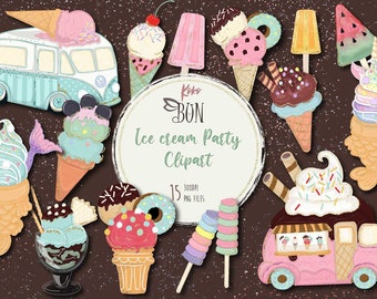 Helado crema paleta clipart Planner pegatinas brillo helado camión paleta