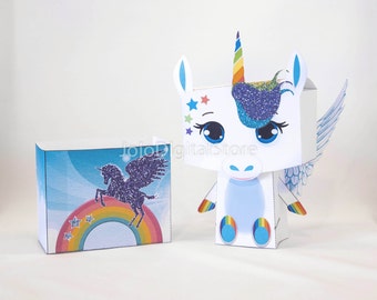 Caja de regalo de unicornio con purpurina arcoíris para fiesta caprichosa de unicornio