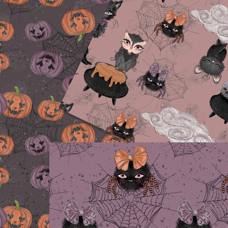 Halloween Gothic Girls Digital Paper Set Seamless Pattern | Etsy