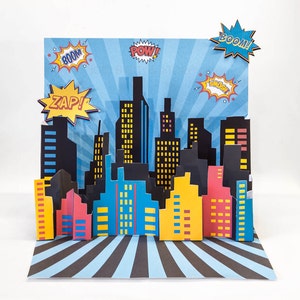 3D Super Hero City Scape Backdrop Centerpiece