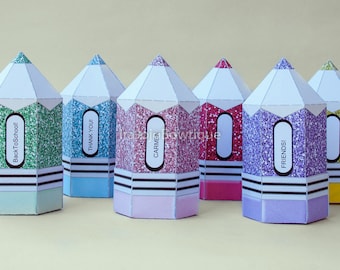 EDITABLE Glitter Pencil Favor Box Set, Back to school Parties, Back to School Favor Box, Teacher Appreciation