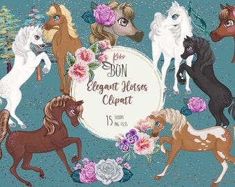 Arabian Horses Clipart, Gráficos, Animales de acuarela, Caballos, Ecuestre, Cabalgata