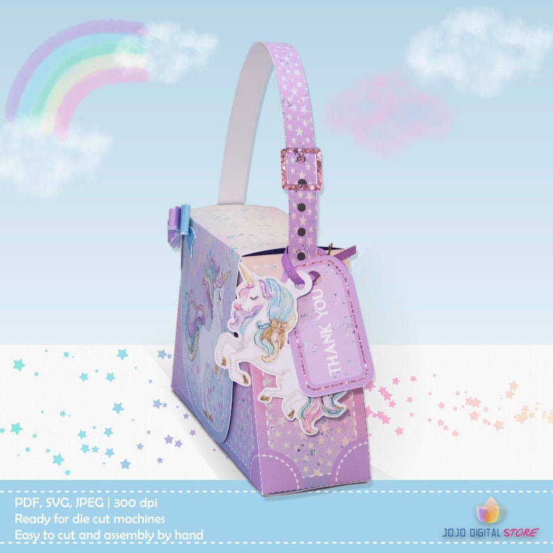 SVG,PDF, Unicorn Pastel Rainbow Favor Box for Unicorn whimsical Party image 2
