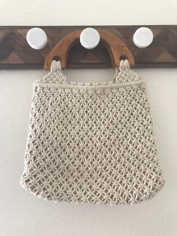 Boho Crochet Macrame Purse With Beaded Trim And W… - image 5