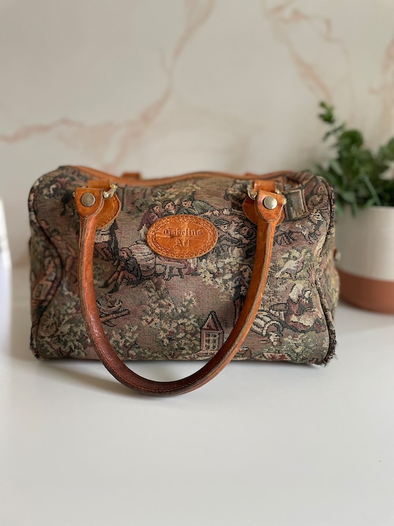 Gobelins Art Medieval Tapestry Canvas & Leather Handbag // -  Hong Kong