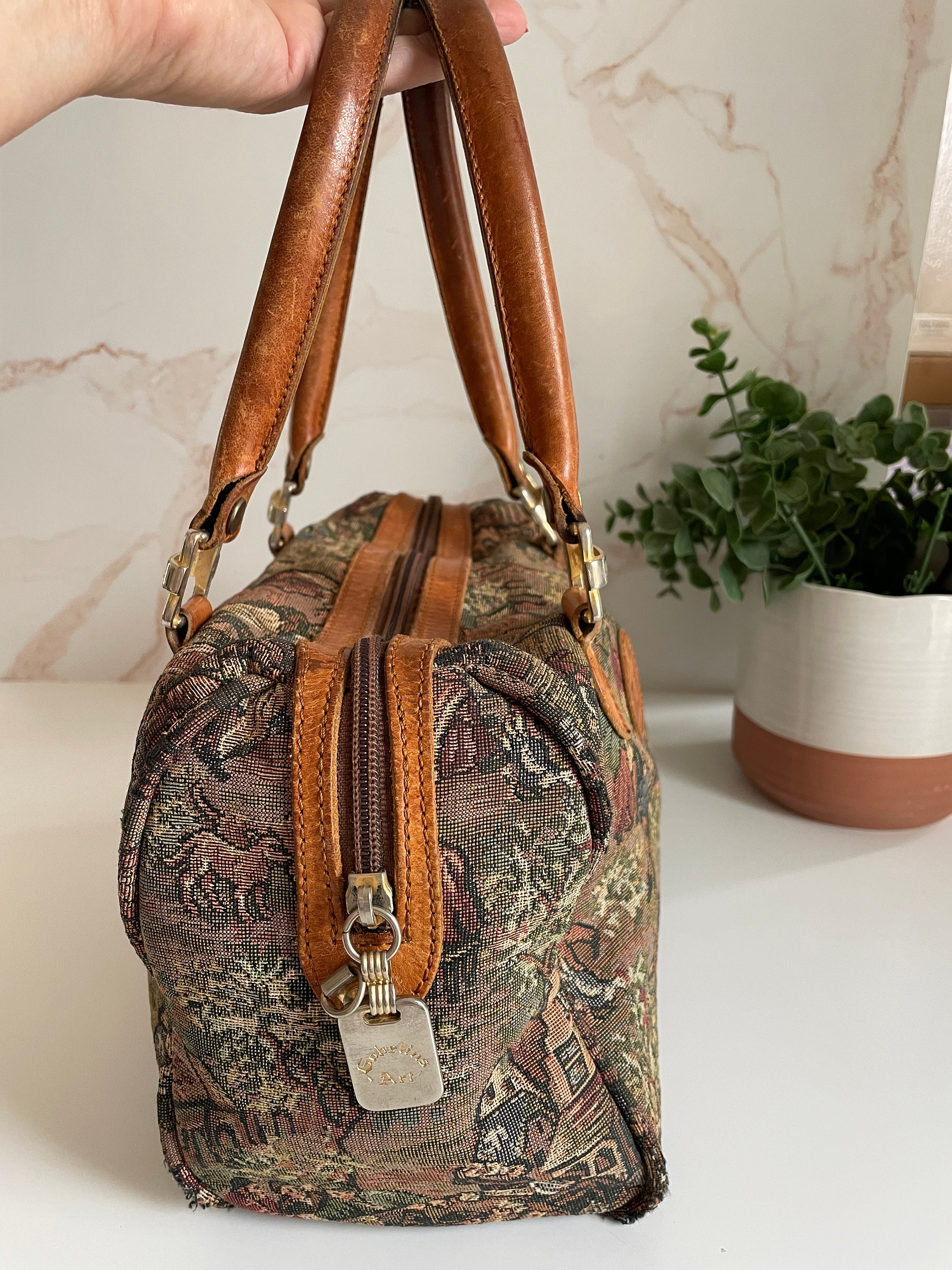 Gobelins Art Medieval Tapestry Canvas & Leather Handbag // Etsy