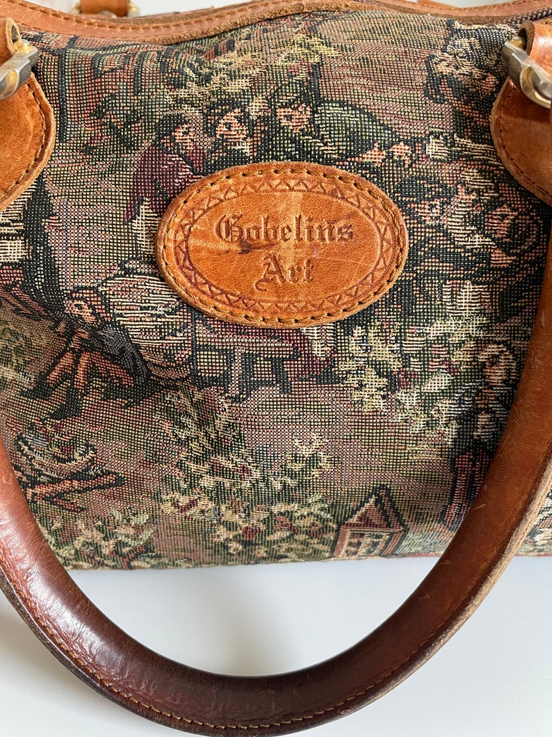 Gobelins Art Medieval Tapestry Canvas & Leather Handbag // Etsy