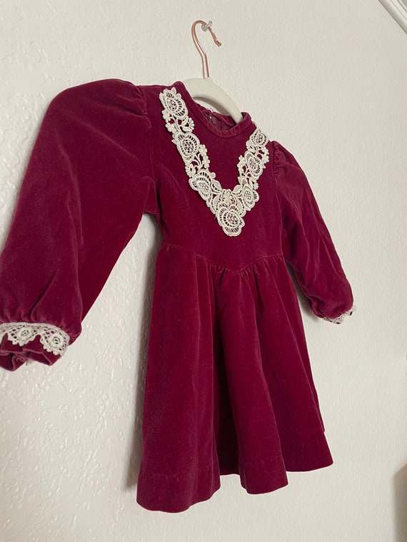 Children’s Vintage Christmas Holiday Dress Velvet… - image 2