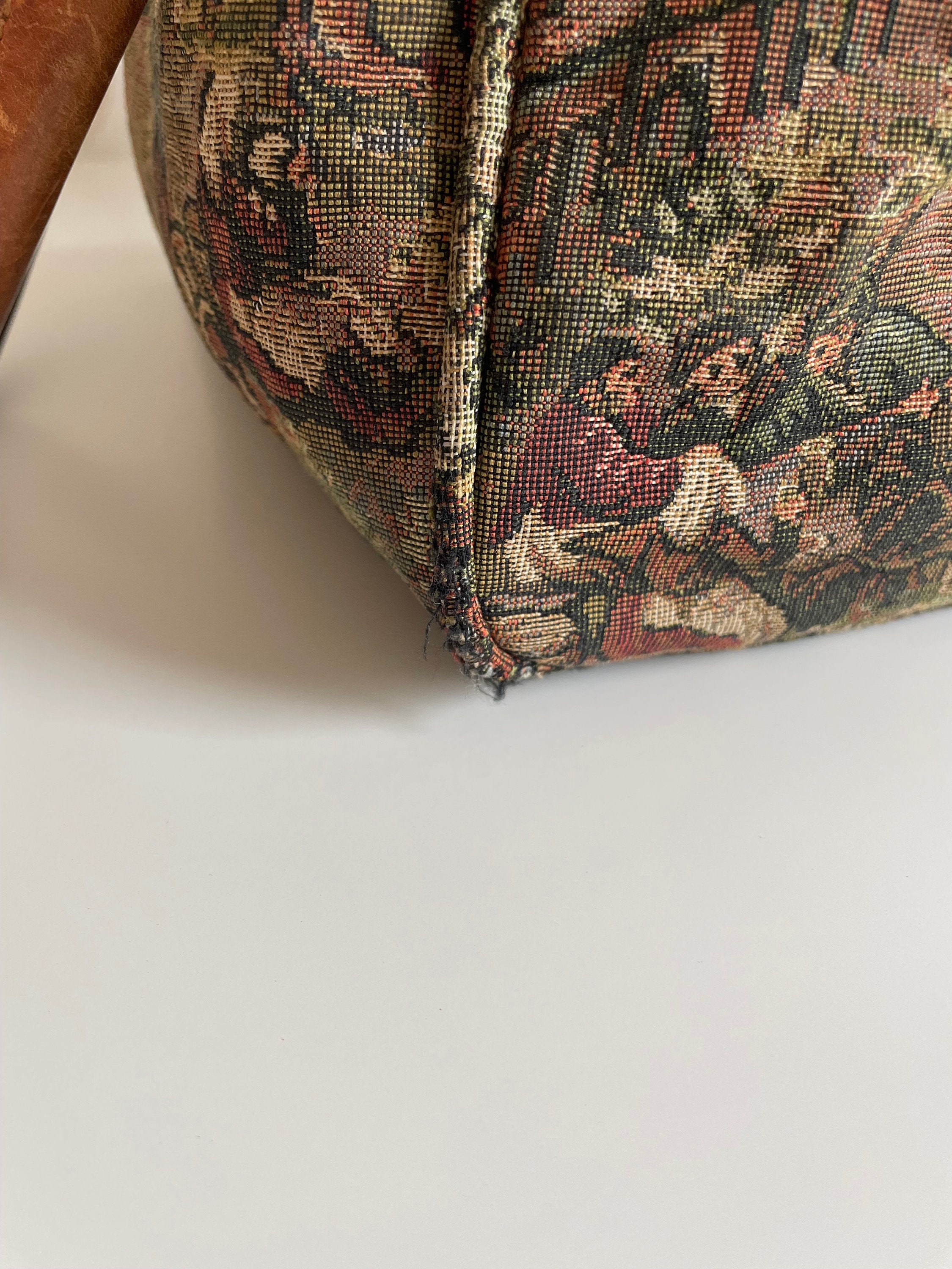 Gobelins Art Medieval Tapestry Canvas & Leather Handbag // 