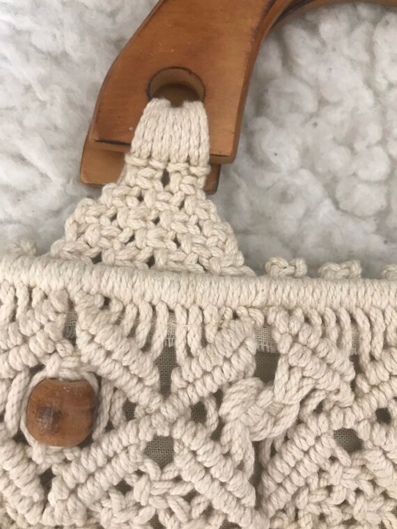 Boho Crochet Macrame Purse With Beaded Trim And W… - image 2
