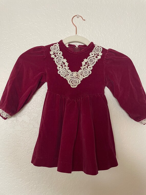 Children’s Vintage Christmas Holiday Dress Velvet… - image 1