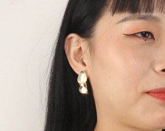 Specially Designed! Custom Handmade 1 Pair Dainty Minimal Geometry Shoe Hoop Earrings 18Kt Yellow Gold Unique Charm Stylish Temperament
