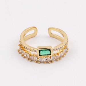 Custom Handmade 1pcs Dainty 18kt Gold Filled Double Square Cubic Zirconia Baguettes Emeralds Opening Statement Rings Stylish Boutique Brands