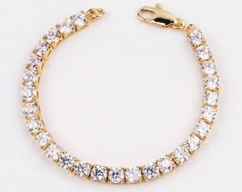 Custom Handmade 1pcs Delicate 18K Gold Filled Square Shiny Cubic Zirconia Hip-Hop Bracelets, Lobster Claw Clasp, Link Bracelets, Minimalism